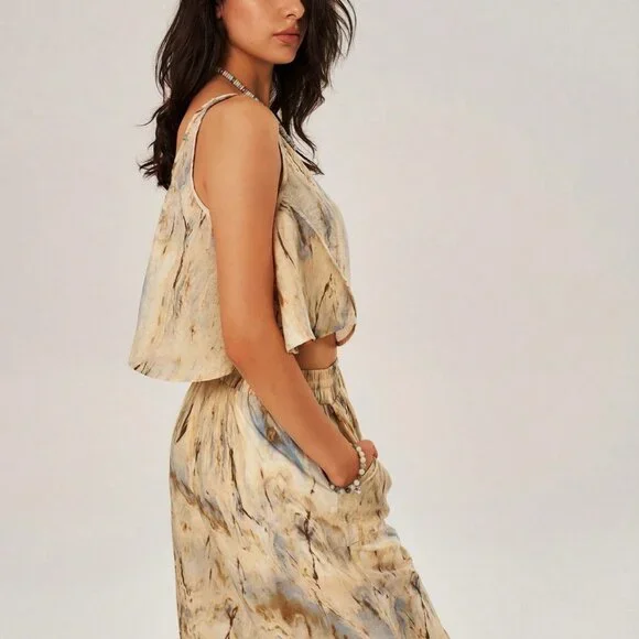 Multicolor Boho Womens TieDye Tank Top & Drawstring Waist Slant Pocket Pants Set - Picture 4 of 5